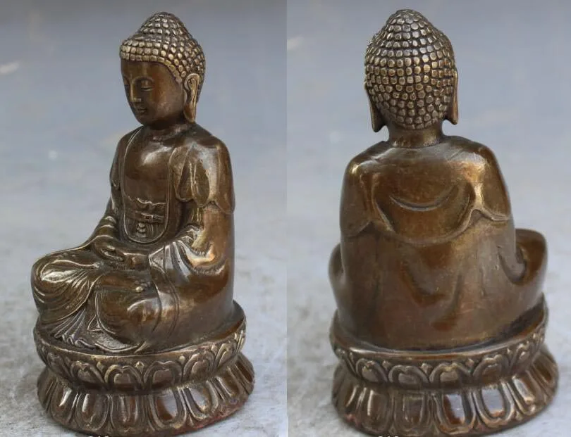 

13CM Chinese Tibet Buddhism Bronze Shakyamuni Sakyamuni Amitabha Buddha Statue