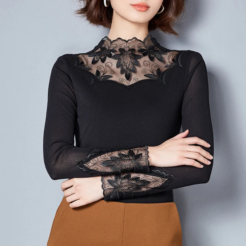 Офисные женские топы с крючком Новые Цветочные Полые Элегантные рукава плотная