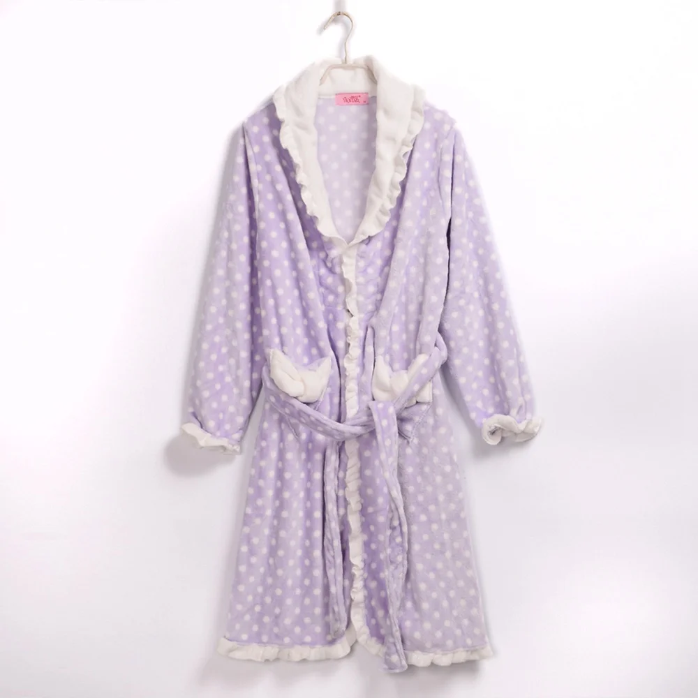 

Winter Warm Fleece Bathrobes Women Sweet Thicken Flannel Long Sleeve Sleeping Robes Sleepwear Pajamas