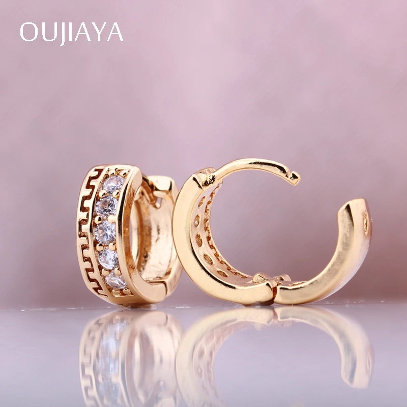OUJIAYA Hollow Micro-wax Inlay Dangle Earrings Gold color plated Natural Zircon Fashion Women Wedding Party Exquisite Luxury A35 | Украшения