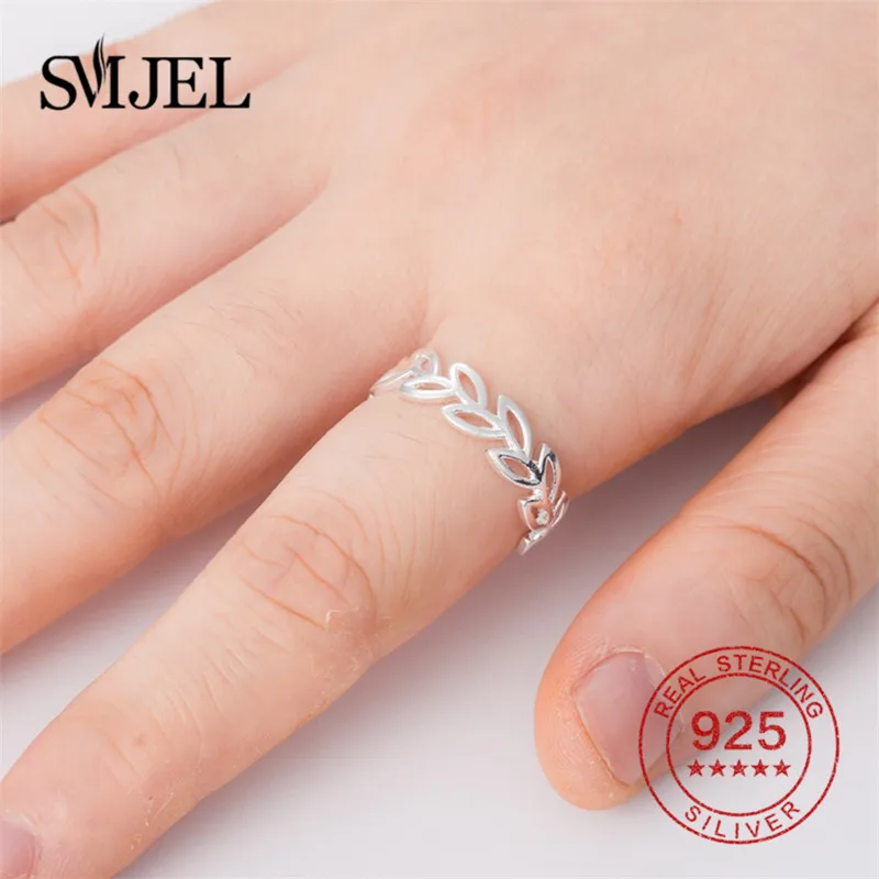 

SMJEL 925 Sterling Silver Drop Glaze Leaves Open Rings For Women Original Handmade Lady Prevent Allergy Sterling-silver-jewelry