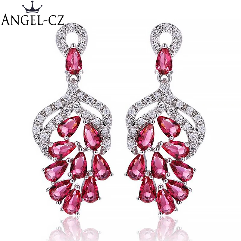 Женские длинные серьги подвески с красным камнем|dangling earrings for women|long dangle earringslong drop