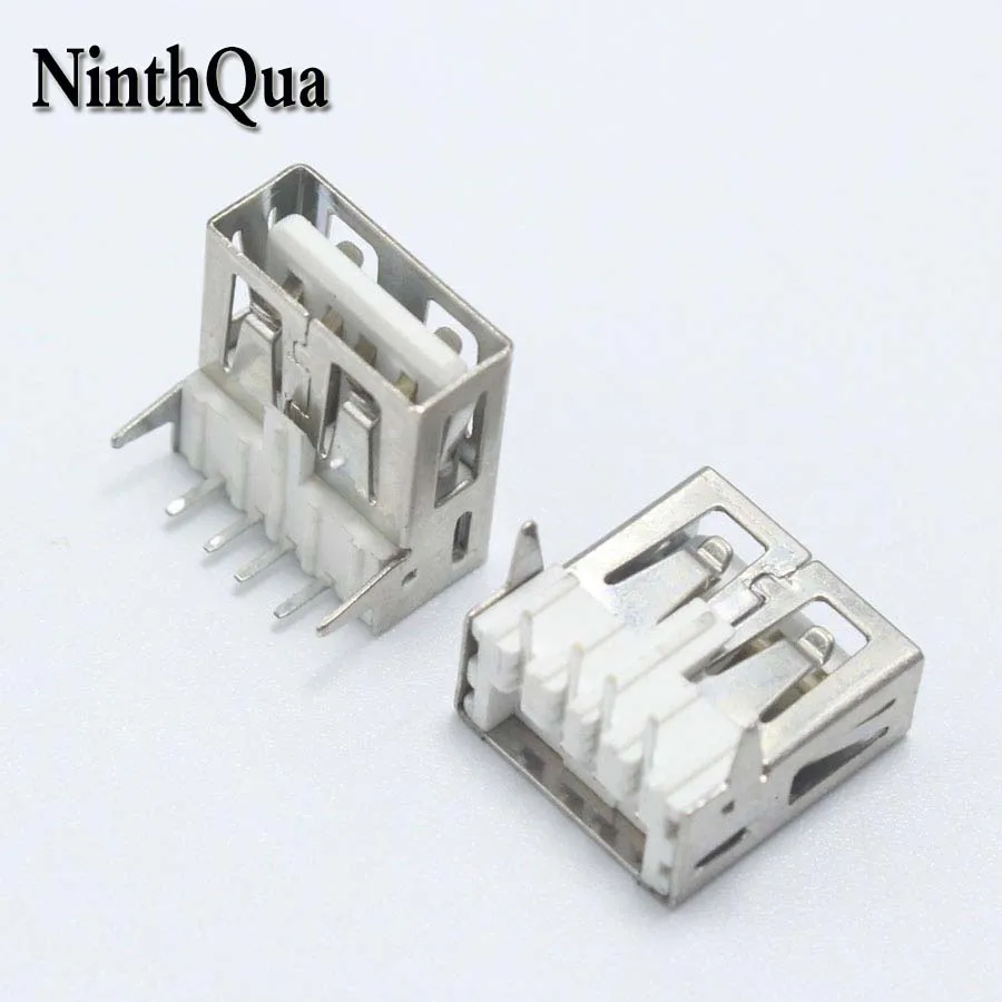 

10pcs USB Type A 4Pin Female Socket Connector AF 90 Degrees Bend Pin Plug Jack DIY Connectors White