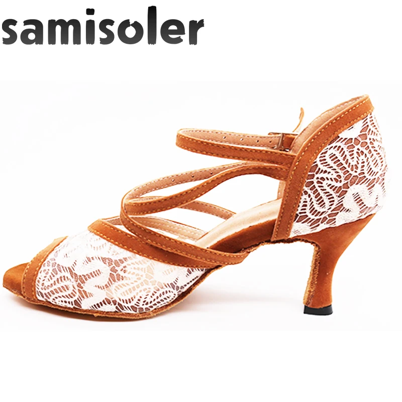 Samisoler/женские туфли для латиноамериканских танцев с коричневыми стразами