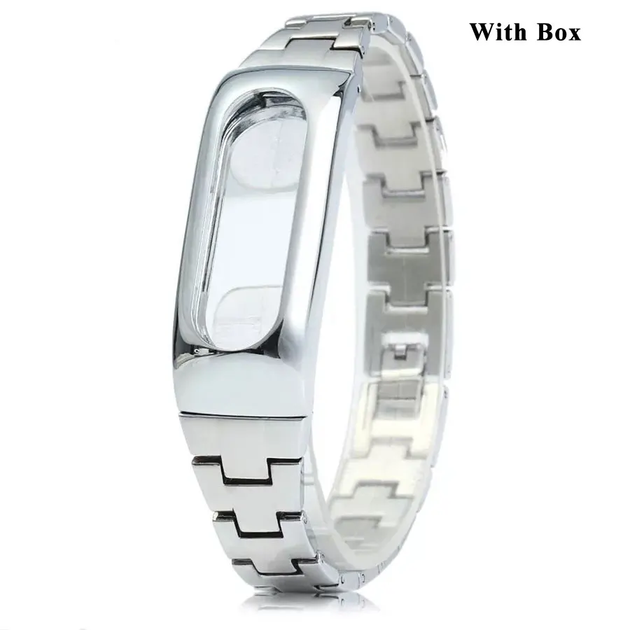 Silver With box Сменный ремешок mi Band 2 M2 из нержавеющей стали, ремешок для часов Xiaomi mi Band 2, браслет, Аксессуары для ношения, наручный ремень - Цвет: Silver With box