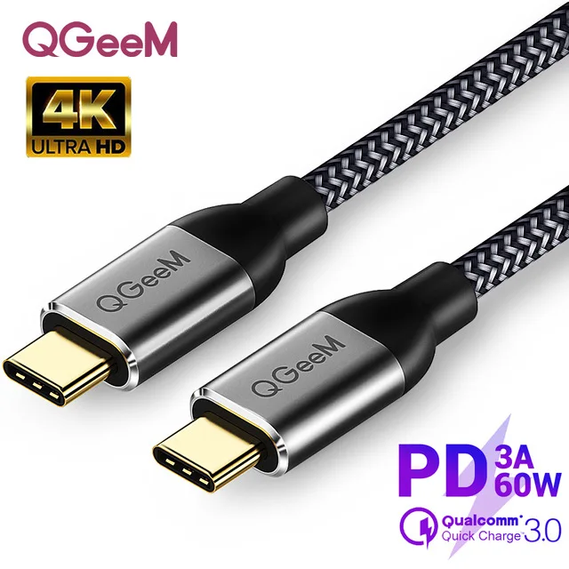 Черный QGeeM USB 3,1 type C к USB C кабель Gen2 PD 60 Вт USB-C к USB C зарядный провод шнур нейлоновый кабель шнур для samsung S9 S8 Macbook Pro - Цвет: Черный