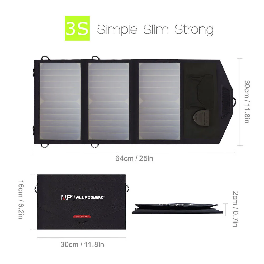 ALLPOWERS 18V 5V 21W Foldable Portable Solar Panel Charger Dual Output Wild For Phones Tablets Laptops 12V Battery | Электроника