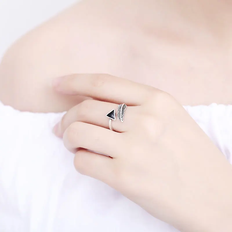 

leaf black stone triangle finger rings for women from jewelry adjustable vintage big wide bridal set real ring