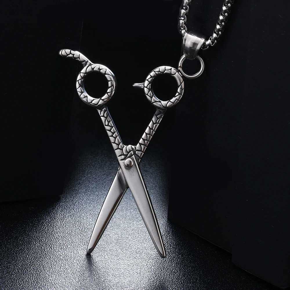 

Punk Men Women Barber Hair Dresser Scissors Shears 316L Stainless Steel Pendant Necklaces Unisex Hiphop Necklace