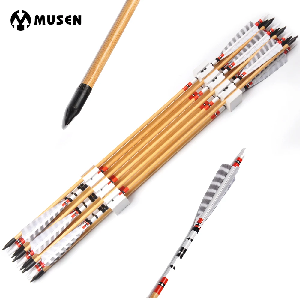 

6/12/24pcs 80cm Spine 500 OD 8.5mm Wooden Pine Arrows with Turkeys Feathers for Recurve Compound Bow Longbow Archery Shooting