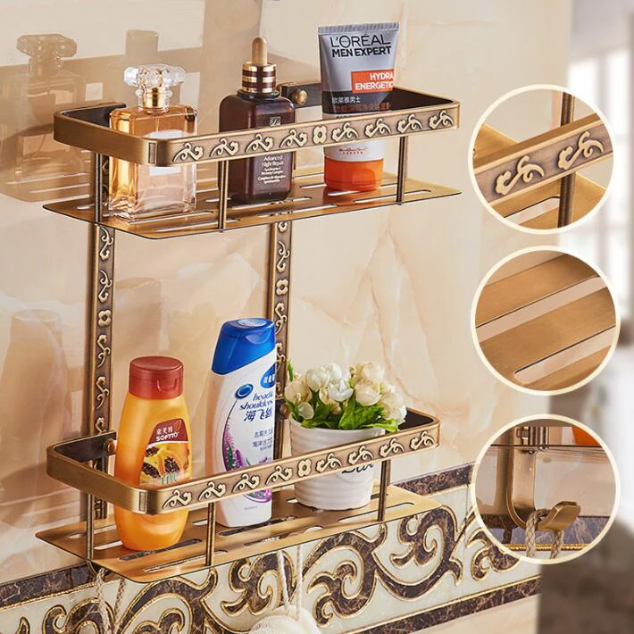 Настенная алюминиевая полка для ванной комнаты в античном стиле с вешалкой