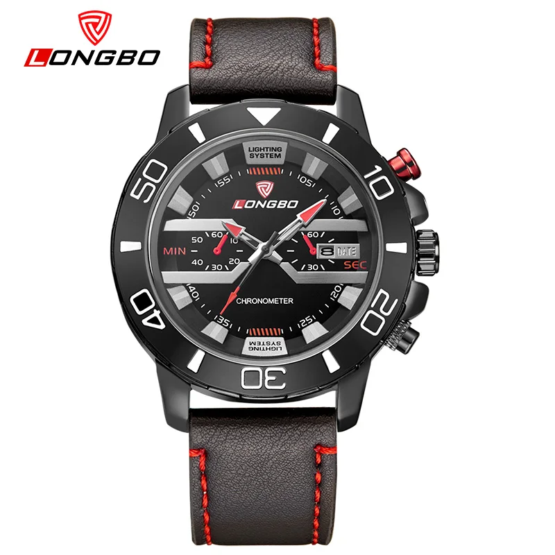 

LONGBO Fashion Brand Sports Military Leather Japan Movement Watch Date Calendar Men Big Dial Waterproof Analog Wrist Watches