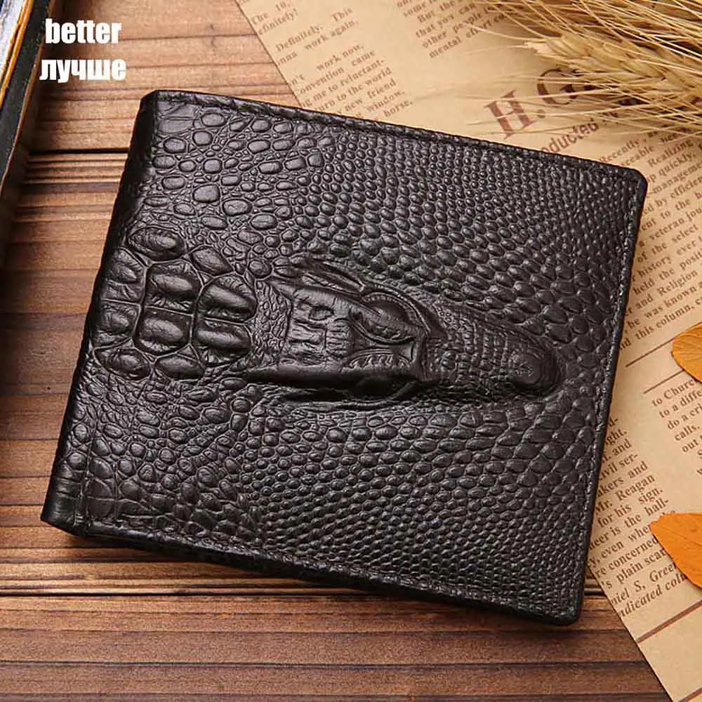 brown2better Мужские кошельки из натуральной кожи с крокодиловым узором, с карманом для монет, черные короткие мужские кожаные кошельки, держатель для карт, высокое качество, мужской кошелек - Цвет: brown2better