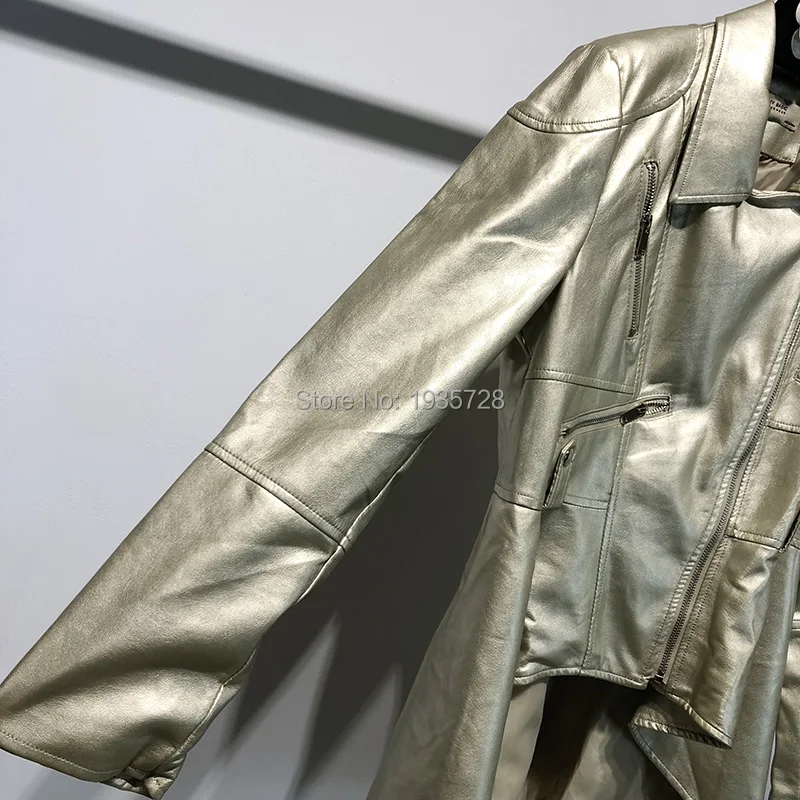 F/W 2018 для женщин Золотой/серебристо серый нагрудные с длинным рукавом