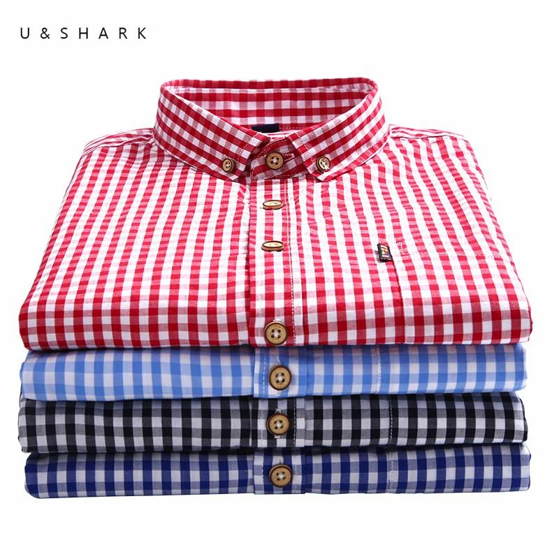 

U & SHARK в мелкую клетку, летняя футболка с длинными рукавами рубашки для мужчин блузка Хлопковое платье рубашки для мальчиков Модная одежда в ...