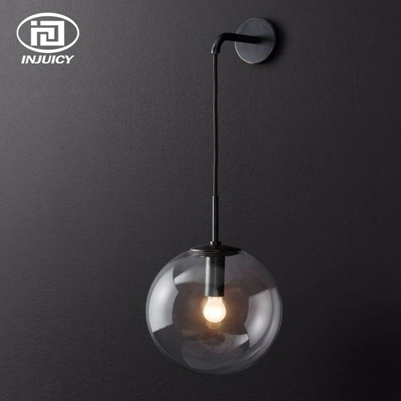 Simple Vintage Wall Lights American Retro Cognac Glass Ball Circle Bronze LED Lamp Hotel Restaurant Mirror | Лампы и освещение