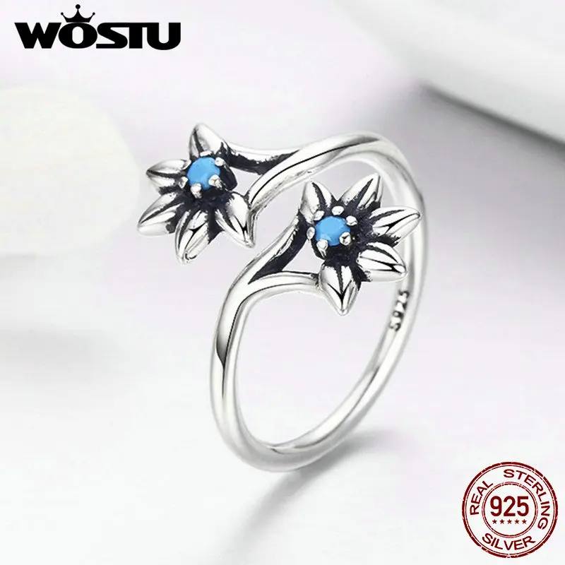 Женское синее кольцо WOSTU с ромашками из стерлингового серебра 925 пробы для