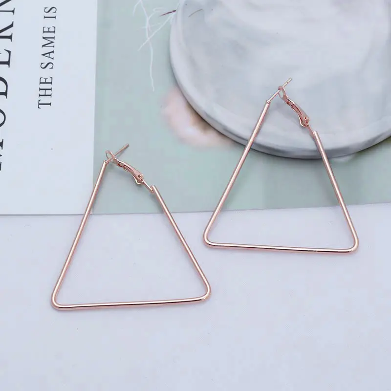 Rose Gold Большие квадратные серьги-кольца в форме сердца для женщин Brincos розовое золото серебро Цвет массивные ювелирные изделия Шестигранная круглая серьга геометрической формы - Окраска металла: Rose Gold