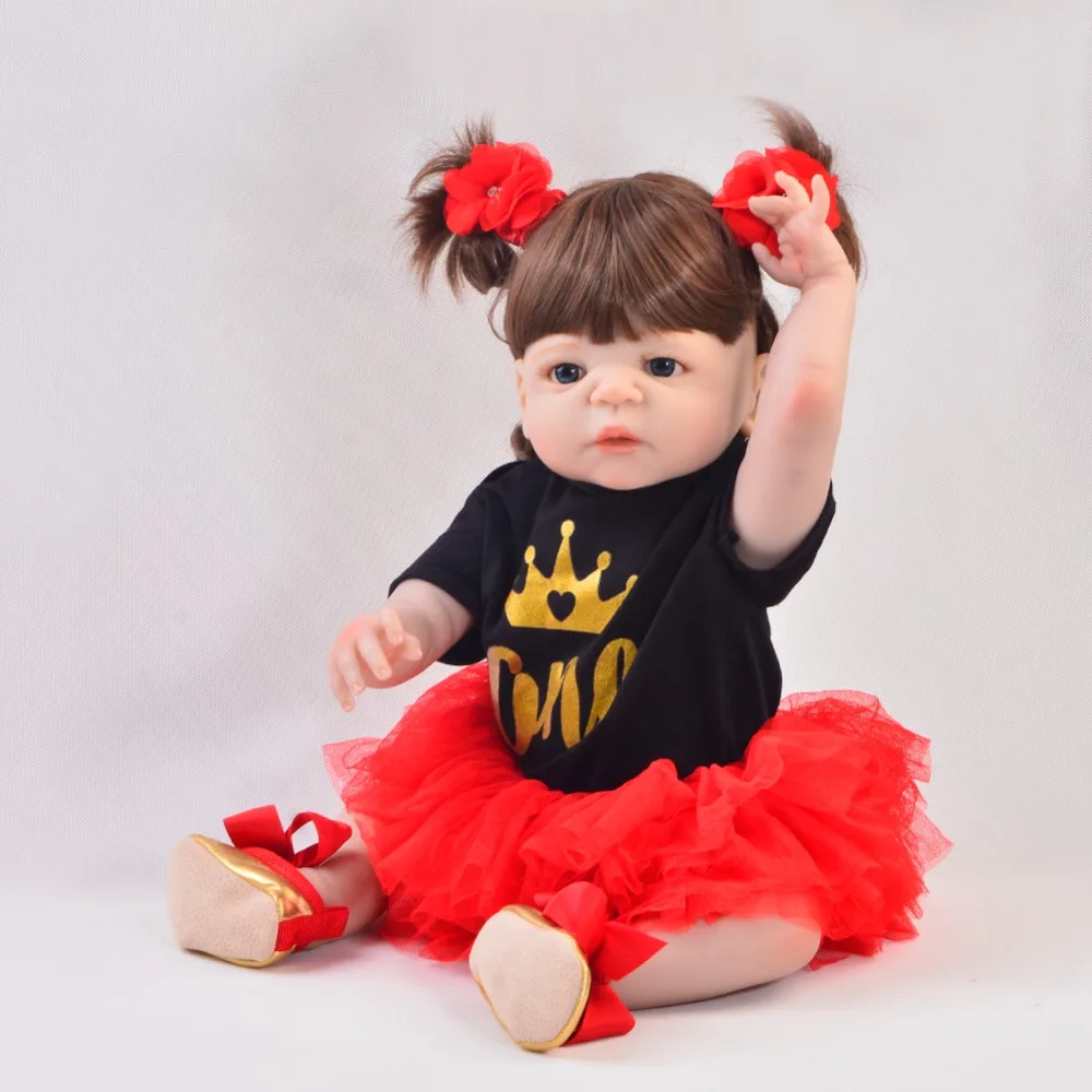 

22" curly hair reborn baby girl dolls full silicone vinyl body reborn babies dolls toys gift real alive Bebes reborn bonecas