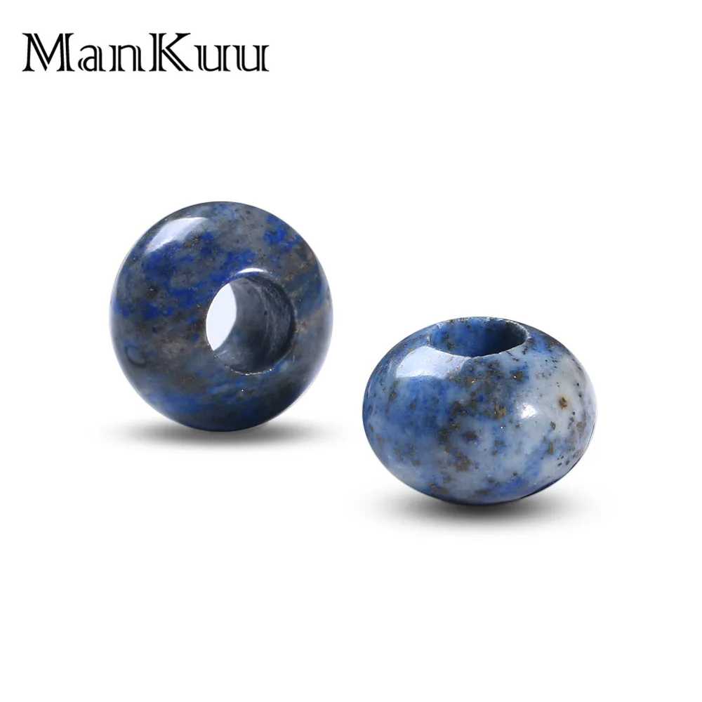 ManKuu 10*14 мм бусинки из камня Рондель, черный кварц, яшма бусины класса АААА Плоские Круглые лазурит большое отверстие натуральный камень бусины для изготовления ювелирных изделий 5 шт./лот
