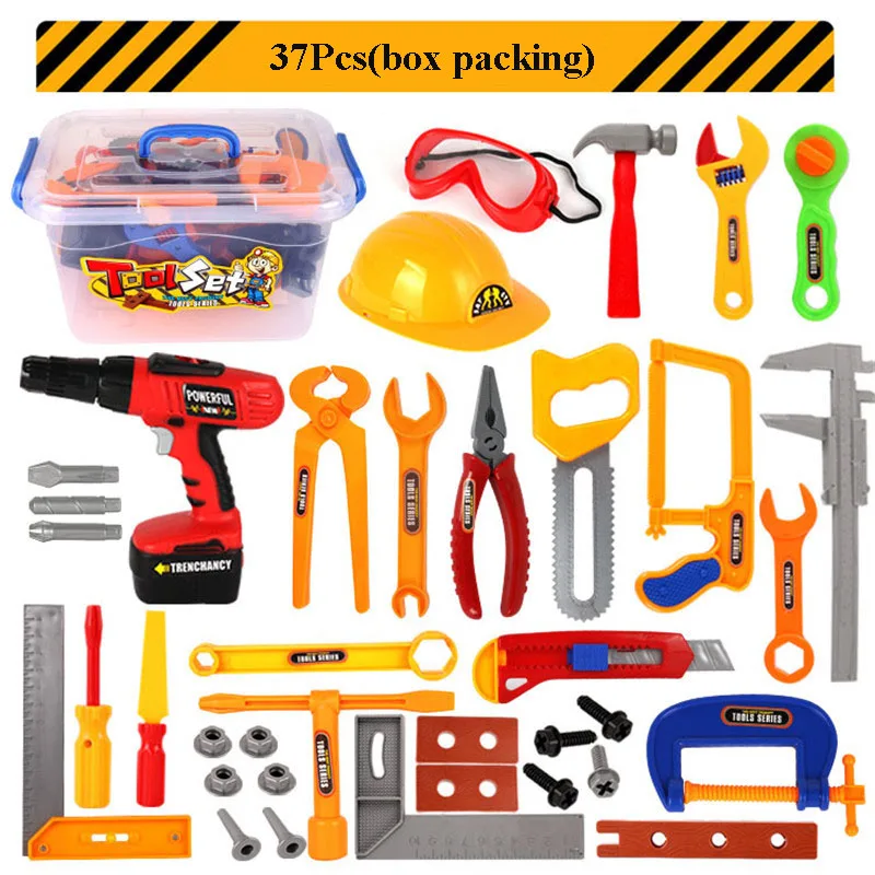 37Pcs(box packing) 37 шт./компл. малыш Пластик набор инструментов для ремонта игрушечный садовый инструмент комплект ролевые игры обучающая технического обслуживания Игрушки для мальчиков подарки - Цвет: 37Pcs(box packing)