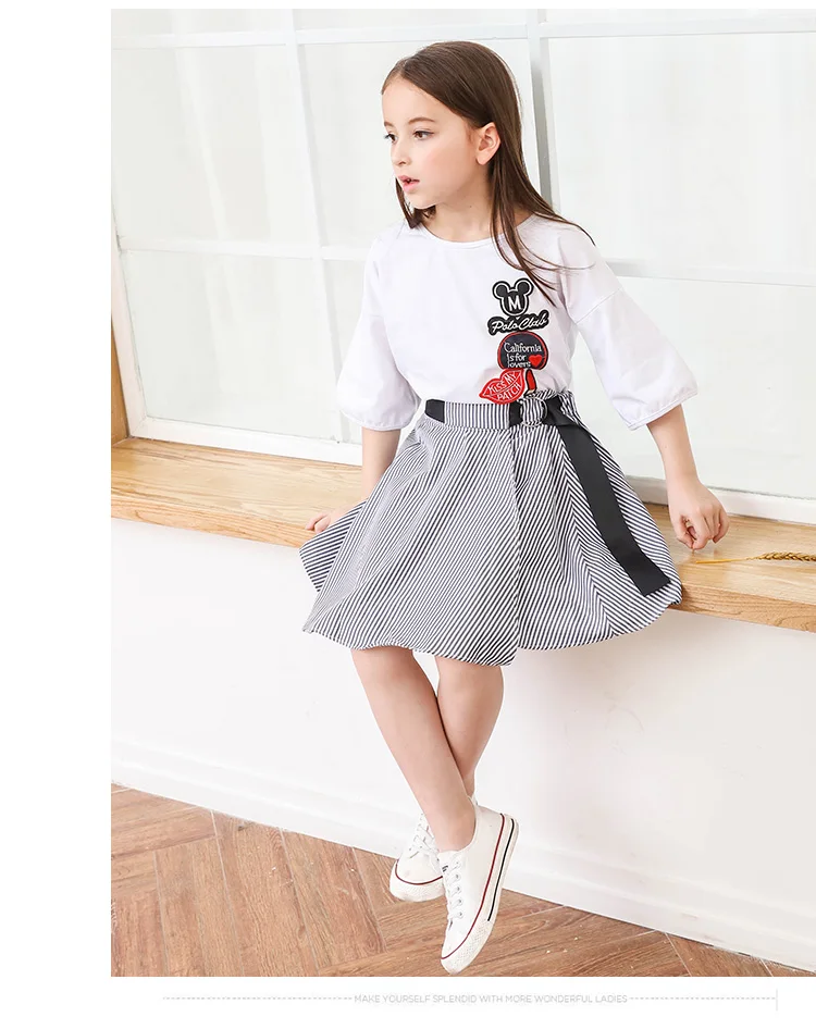 Комплект летней одежды для девочек подростков белая футболка с коротким рукавом