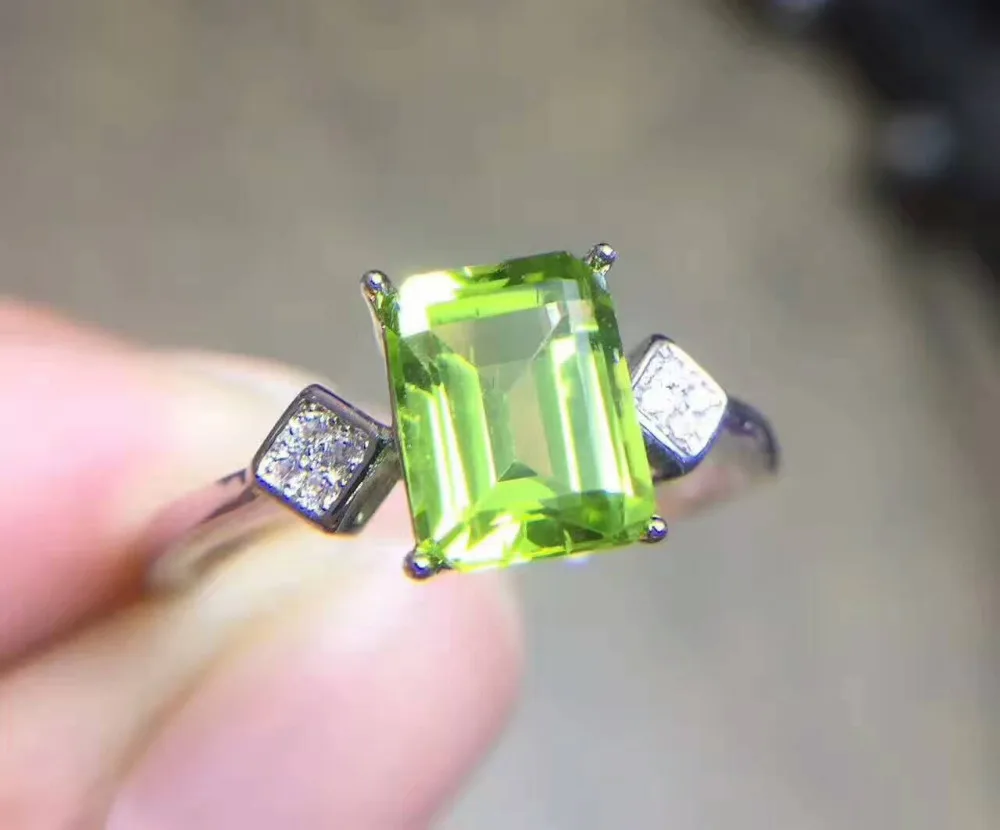 Натуральный зеленый камень перидот кольцо с натуральным оливином Стерлинговое