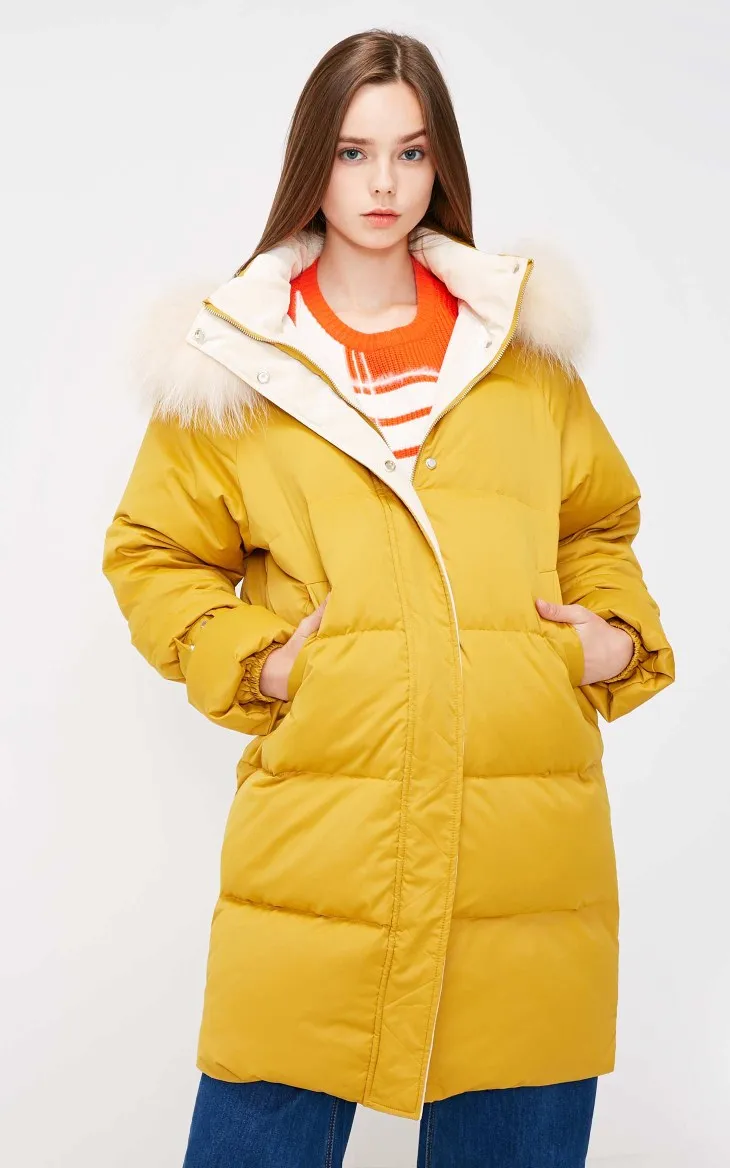 Vero Moda женский пуховик средней длины с капюшоном из меха енота | 318412537