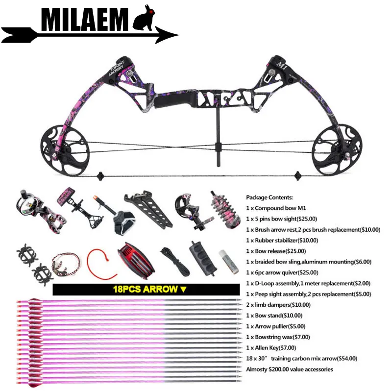 

Archery 19-70lbs M1-women Compound Bow Set IBO 320FPS CNC Aluminum Alloy Bow Riser For Gift Outdoor Shooting Accessories