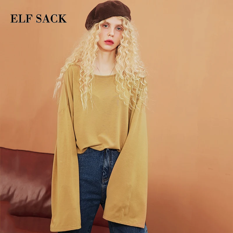 Женская футболка ELFSACK повседневная Однотонная с круглым вырезом осень