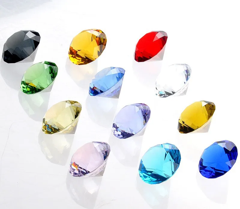 Free Shipping 12pcs/box 40mm mixed color multi-faceted Crystal Diamond Paperweight Wedding Decorations Centerpiece Brilliant | Дом и сад
