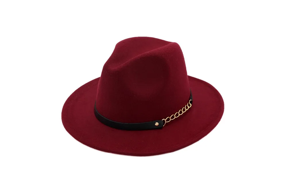 Fashion female woolen black hat pink solid color fedora hat ladies felt hats leather belt winter women jazz hat new arrival