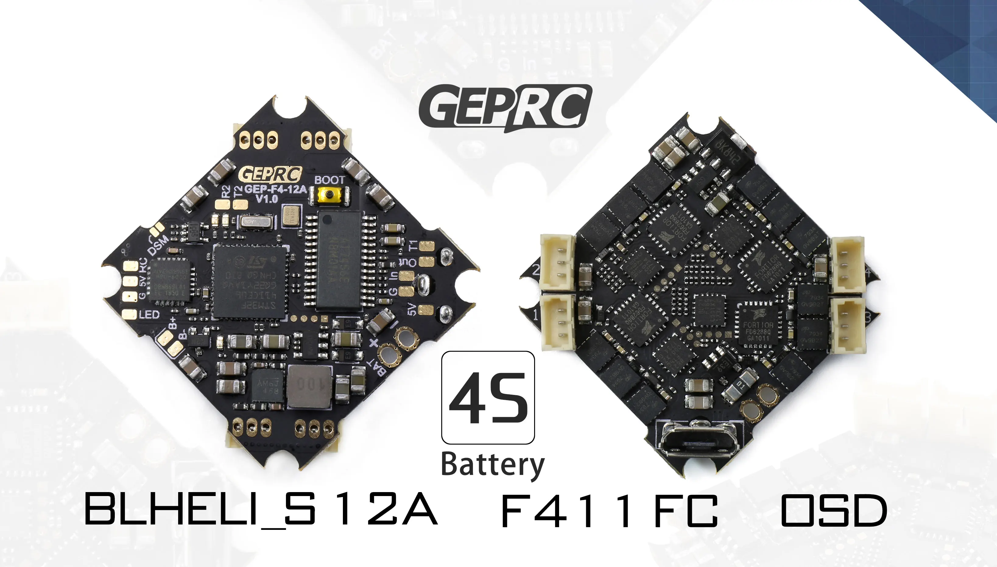 GEPRC GEP 12A F4 STM32F411 Контроллер полета и ESC Поддержка 2 ~ 4S Аккумулятор для крошечных