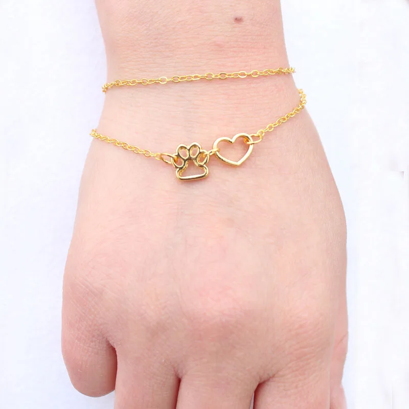 Hzew браслеты с двойной цепочкой в виде лапы Винтажные Ювелирные изделия кошки и