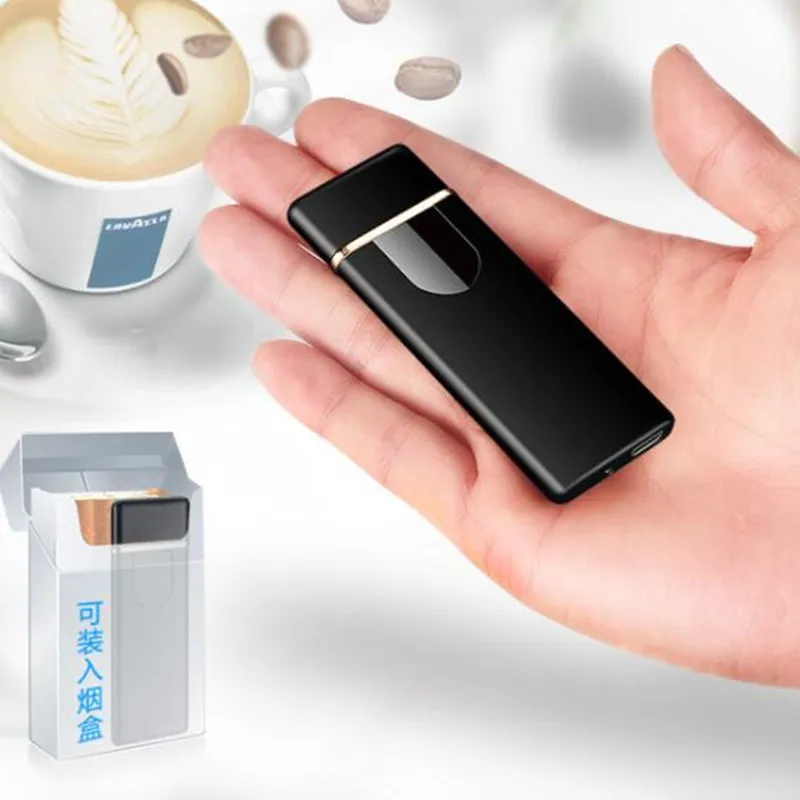 Новая сигарета с зарядкой от USB Зажигалка сенсорный чувствительный переключатель Двусторонняя Зажигалка Ветрозащитная беспламенная Электронная Зажигалка без газа