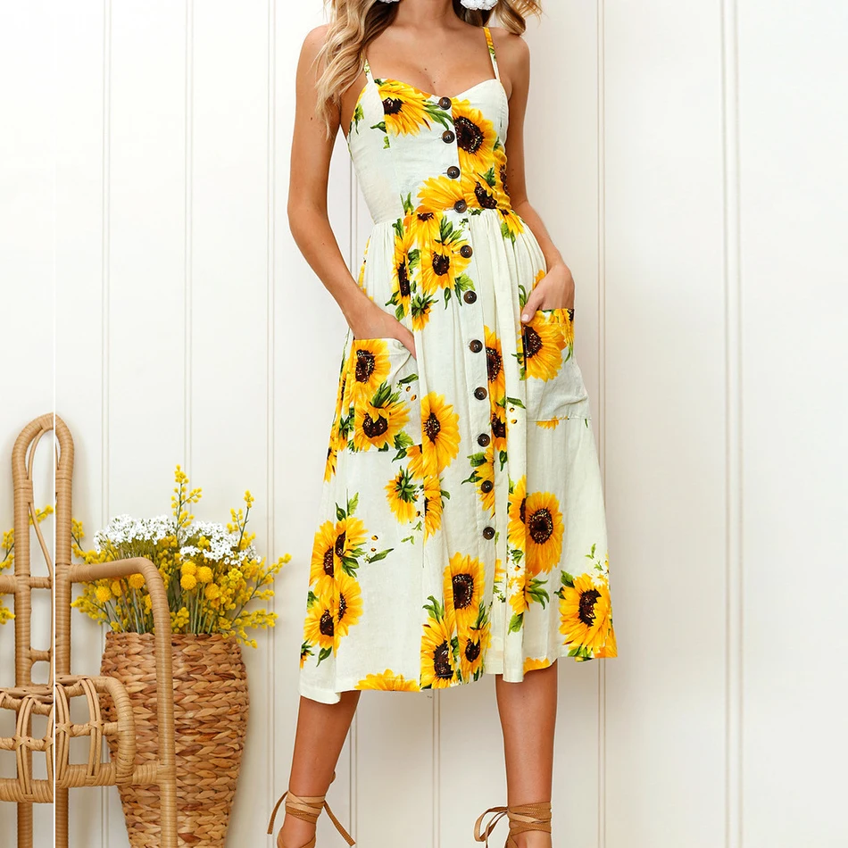 Женское пляжное платье в горошек Lossky миди на пуговицах с открытой спиной и