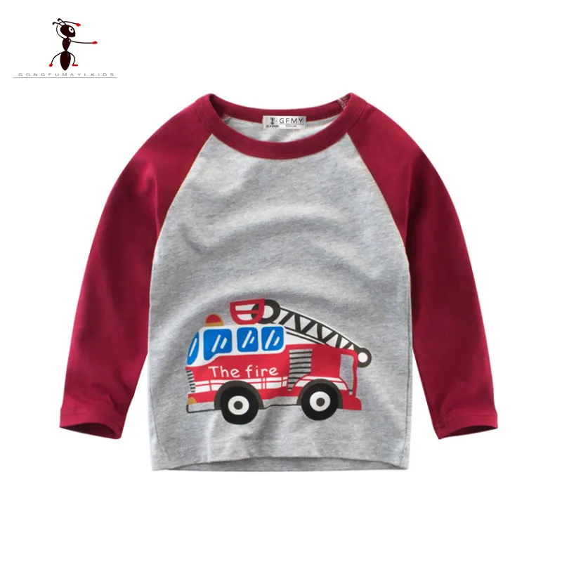 

Kung Fu Ant 2018 Casual Boy's T-Shirts Cotton Full Sleeve Print Car O-Neck Fashion Boy's Tops Loose Baby Clothing Children Tees