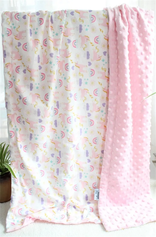 pink unicorn(minky) 3D dot star 2 слоя хлопок муслин лицо+ флис коралловый minky back мягкий термальный малыш детское одеяло постельные принадлежности Одеяло пеленка - Цвет: pink unicorn(minky)