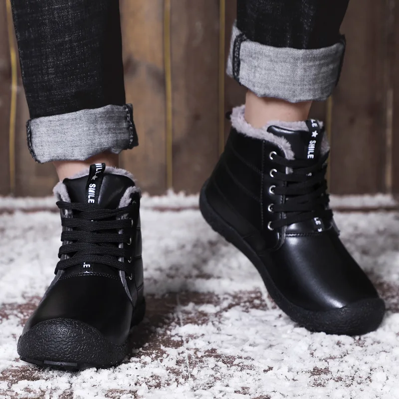 

AKZ 2018 New Arrival Men's Ankle Boots Winter Warm Snow boots PU Leather Breathable Male Work boots Man Flats shoes Comfortable