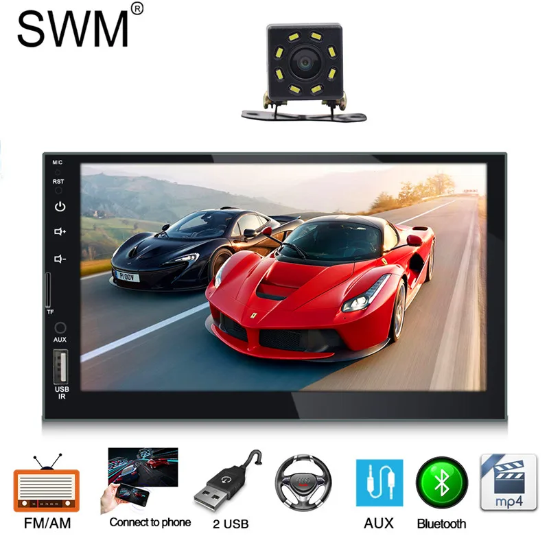 Car Radio with Cam 2 7080B 2 Din Радио стерео радио Coche Bluetooth мультимедийный плеер Зеркало Ссылка изображение заднего вида Estereo De Авто Con Pantall - Цвет: Car Radio with Cam 2