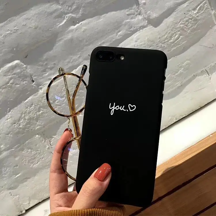 Жесткий Чехол для iphone11 7 plus черный розовый с надписью you me милый защитный чехол