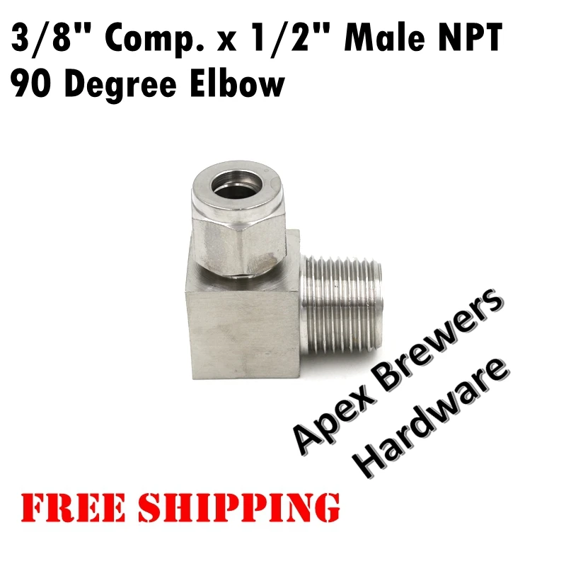 Нержавеющая 90 градусов колено 3/8 &quotComp. x 1/2&quot Мужской NPT brewer Компрессионный фитинг
