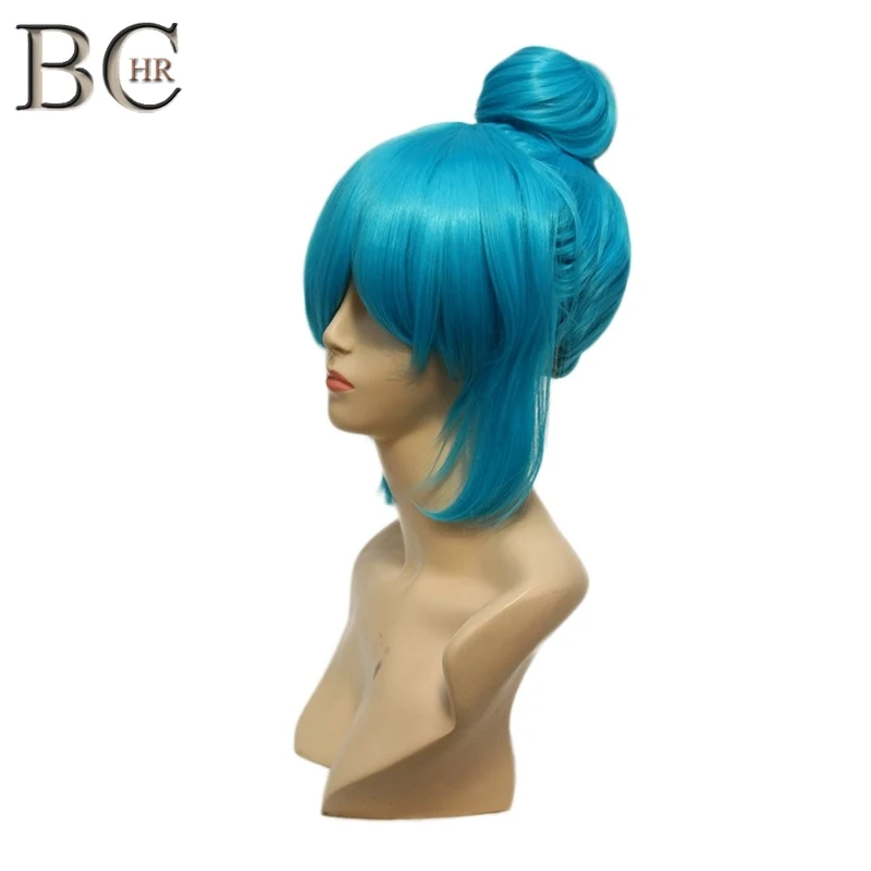 BCHR короткие синие парики для косплея с боковой бахромой женщин синтетический