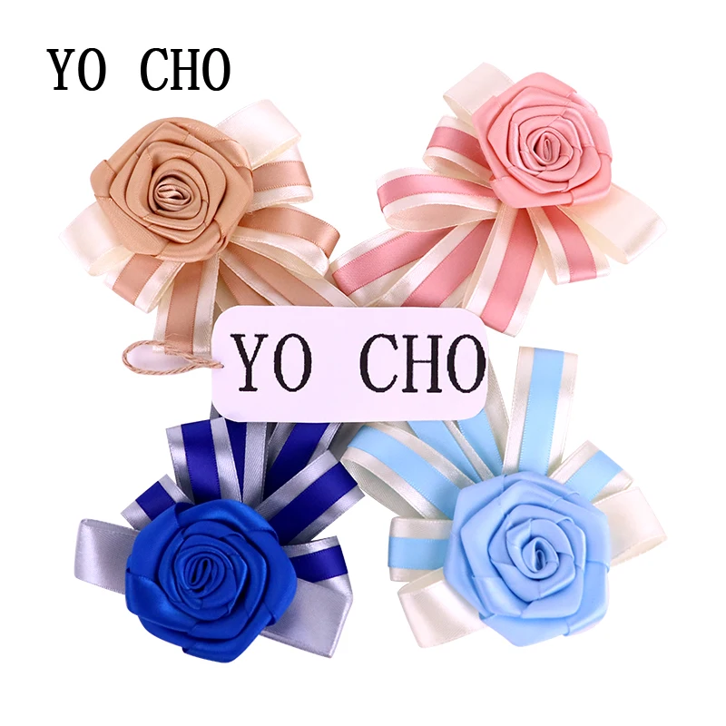 

YO CHO Creative DIY Craft Supplies Rose Silk Ribbon Bride Groom Corsage Flowers For Wedding Decor Bestman Boutonniere Brooch Pin