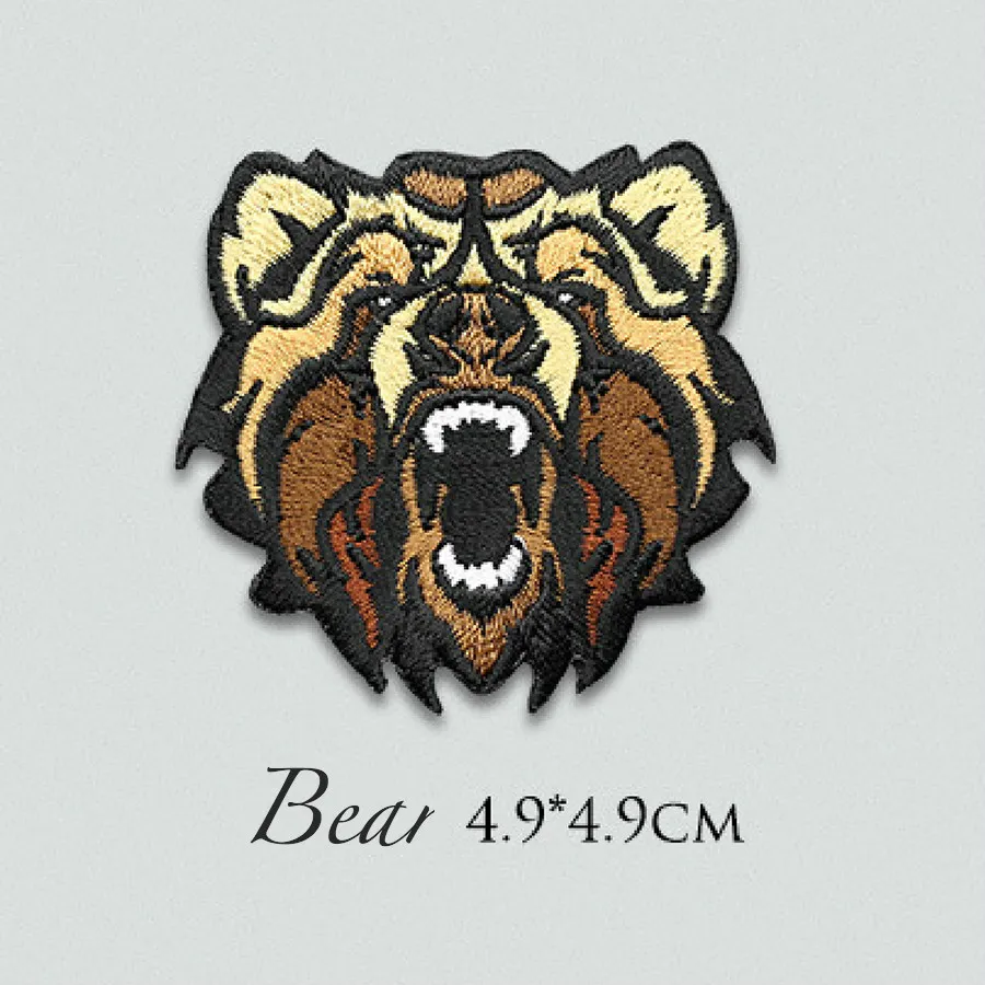 Brown bear A Мультяшные животные железные нашивки для одежды тигр лев волк кабан вышивка значки аппликаций для одежды футболка джинсы обувь - Цвет: Brown bear A