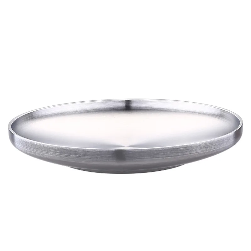 

304 Stainless Steel Disc Flat Plate Creative Plate Double-dish Plate Dish Dish Household Dish Round European Flat Plate