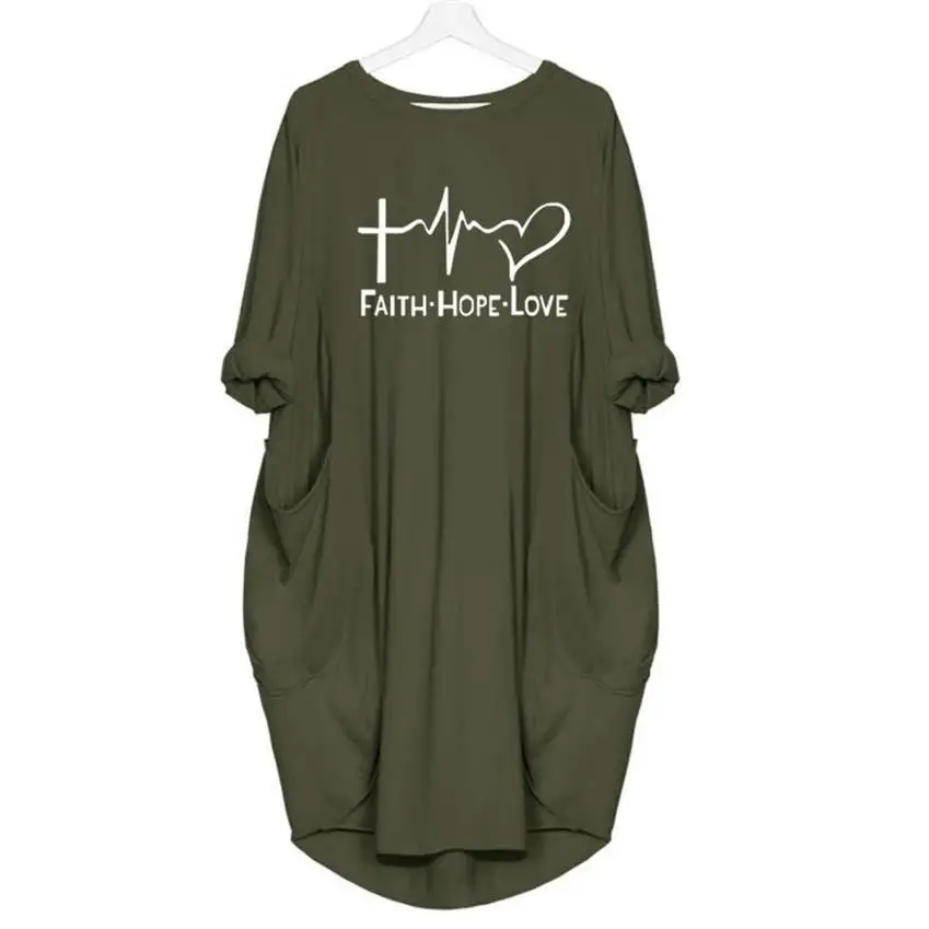 

New Fashion FAITH LOVE HOPE Letters Print Pocket T-Shirt for Women T-Shirt Women Top Tshirt Streetwear Femme Cropped Summer Tops
