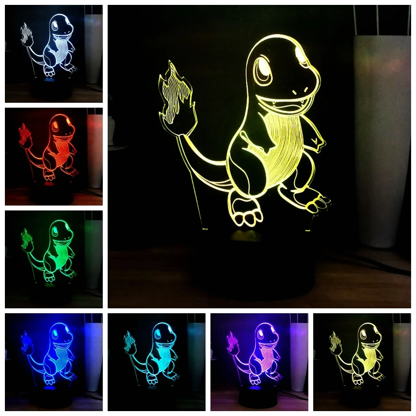 Покемон го каваи 3D ночник милый Пикачу чармандер Сквиртл Charizard USB сенсорный
