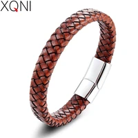 xqni pulseiras masculin minimalist braided non fading anti allergy genuine leather bracelet bangle for men accessories jewelry