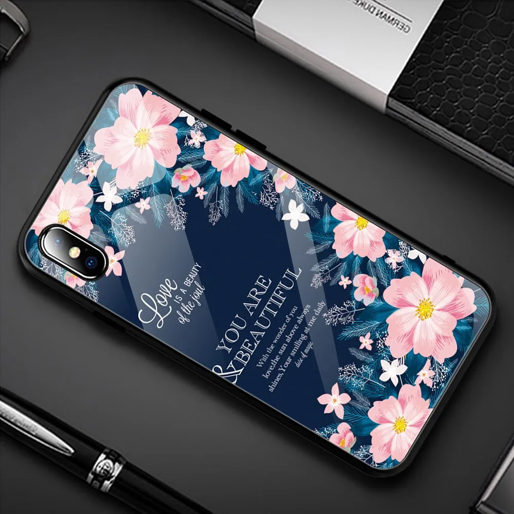 KISSCASE Flowers Phone Case For iPhone 8 XS XR 7 Plus 6 6S Glass X MAX Bird Owl coque |